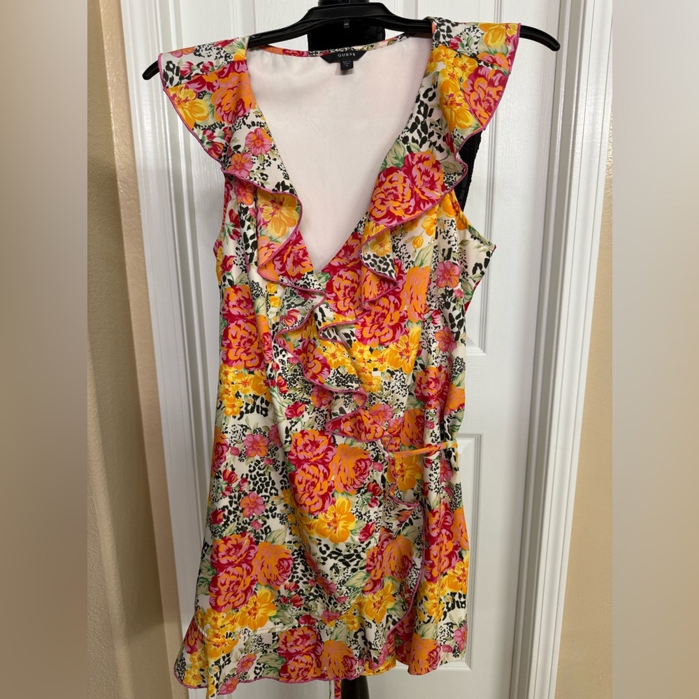 Guess Floral Ruffle Wrap Jumpsuit